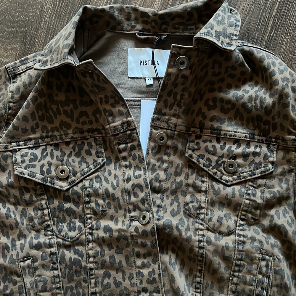 Pistola Naya Leopard Print Cropped Denim Jacket - Picture 2 of 4